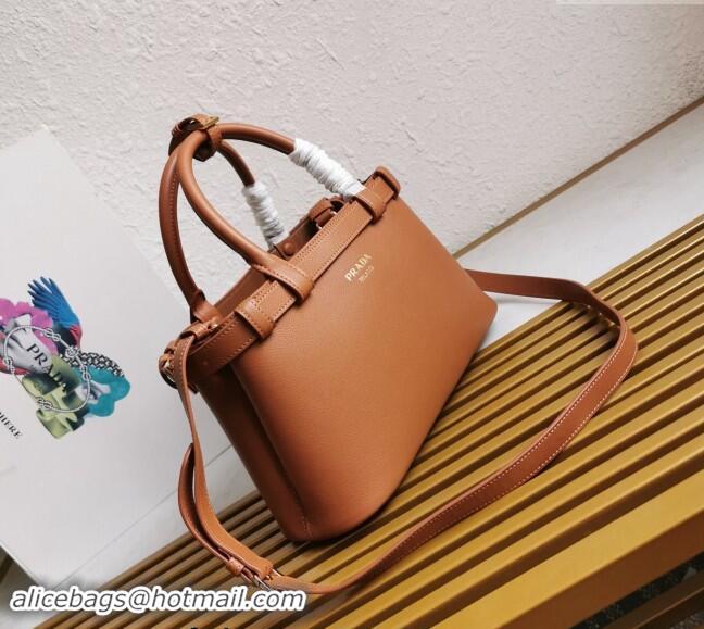 Buy Fashionable Prada Buckle small leather handbag with double belt 1BA418 Brown 2024