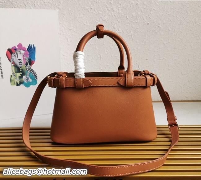 Buy Fashionable Prada Buckle small leather handbag with double belt 1BA418 Brown 2024