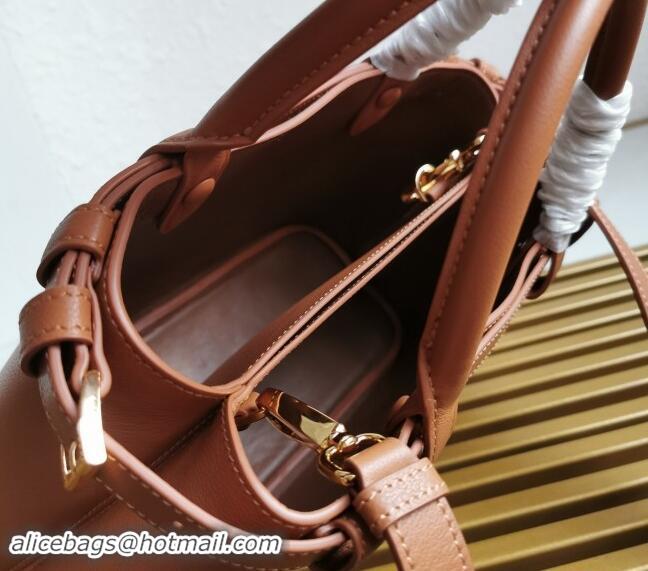 Buy Fashionable Prada Buckle small leather handbag with double belt 1BA418 Brown 2024