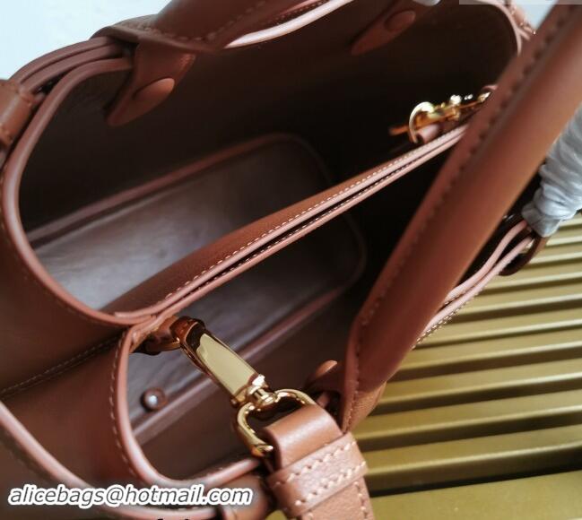 Buy Fashionable Prada Buckle small leather handbag with double belt 1BA418 Brown 2024