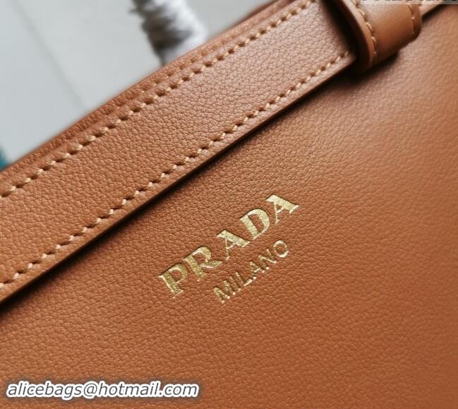 Buy Fashionable Prada Buckle small leather handbag with double belt 1BA418 Brown 2024