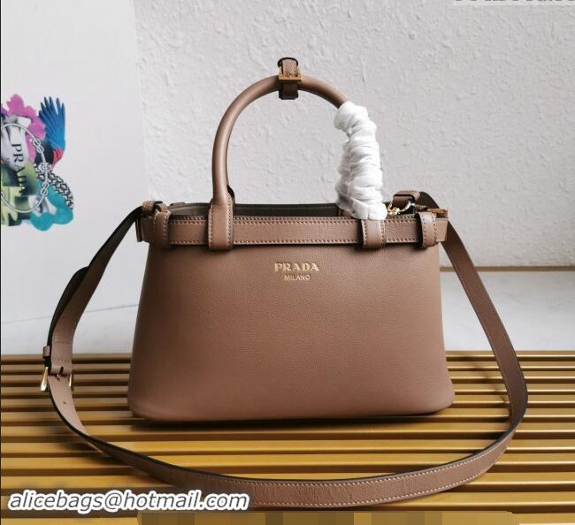 New Style Prada Buckle small leather handbag with double belt 1BA418 Powder Beige 2024