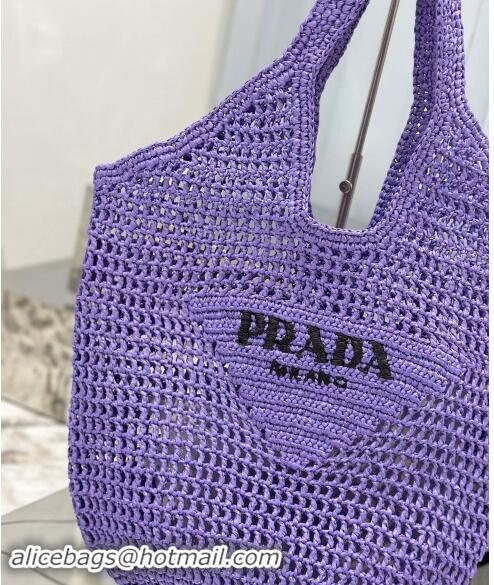 Good Quality Prada Crochet Tote bag 1BG424 Purple 2024