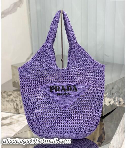 Good Quality Prada Crochet Tote bag 1BG424 Purple 2024