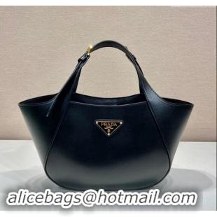 Top Grade Prada medium leather tote bag 1BG483 Black 2024