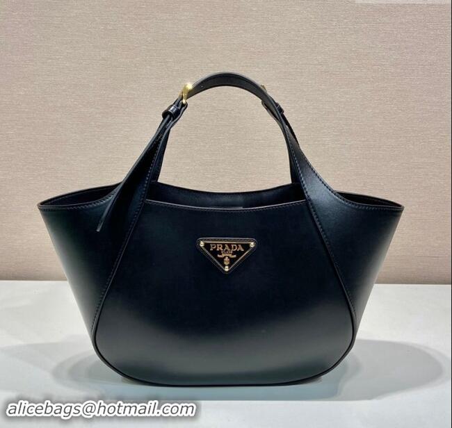 Top Grade Prada medium leather tote bag 1BG483 Black 2024