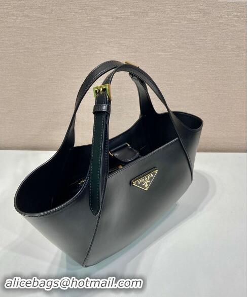 Top Grade Prada medium leather tote bag 1BG483 Black 2024