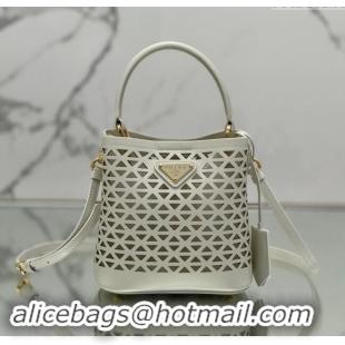 Top Grade Prada Small Cutout Leather Panier Bucket Bag 1BA217 White 2024