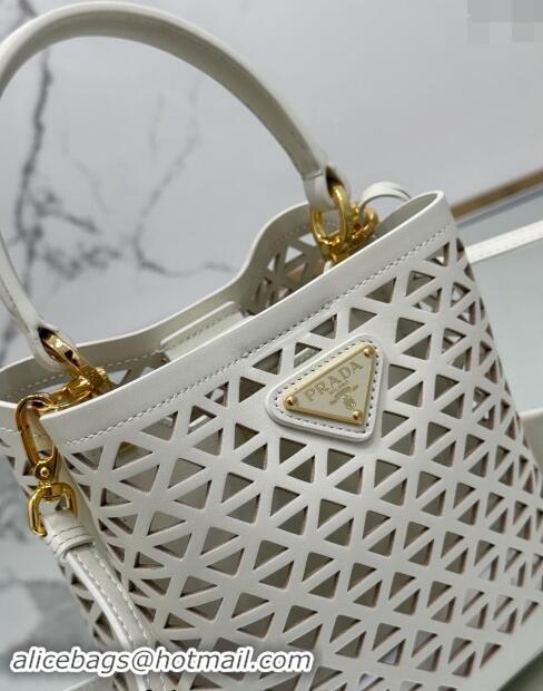 Top Grade Prada Small Cutout Leather Panier Bucket Bag 1BA217 White 2024