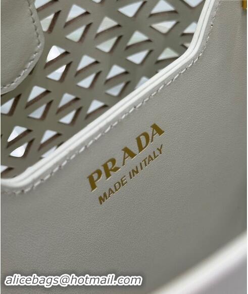 Top Grade Prada Small Cutout Leather Panier Bucket Bag 1BA217 White 2024