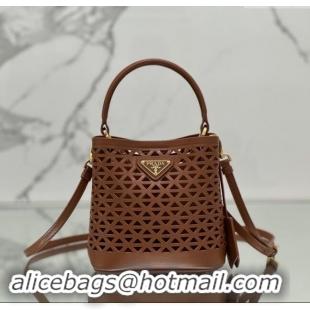 Good Taste Prada Small Cutout Leather Panier Bucket Bag 1BA217 Brown 2024