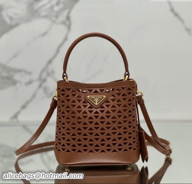 Good Taste Prada Small Cutout Leather Panier Bucket Bag 1BA217 Brown 2024