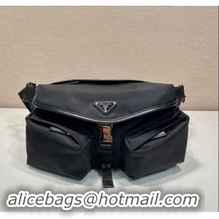 Most Popular Prada Mens Re-Nylon and leather shoulder bag 2VH175 Black 2024