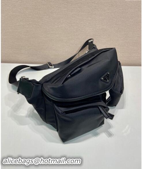 Most Popular Prada Mens Re-Nylon and leather shoulder bag 2VH175 Black 2024