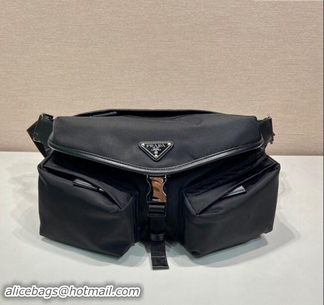 Most Popular Prada Mens Re-Nylon and leather shoulder bag 2VH175 Black 2024