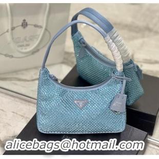 Super Quality Prada Re-Edition 2000 Crystal Mini Hobo Bag 1NE515 Light Blue 2024