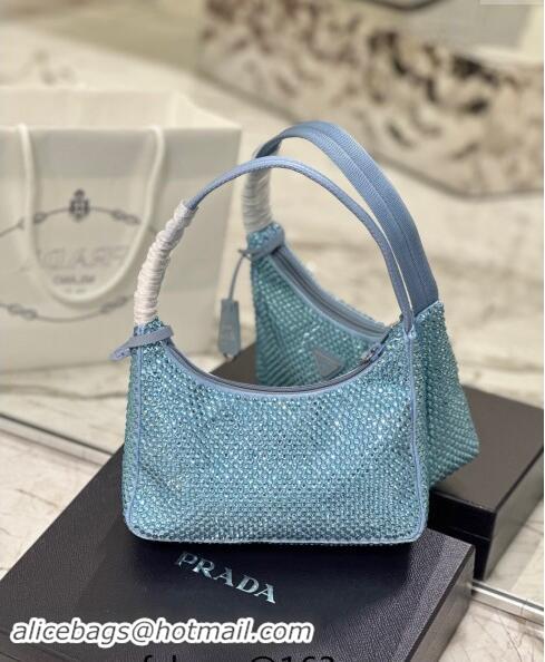 Super Quality Prada Re-Edition 2000 Crystal Mini Hobo Bag 1NE515 Light Blue 2024