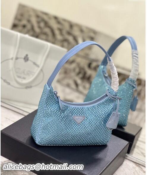 Super Quality Prada Re-Edition 2000 Crystal Mini Hobo Bag 1NE515 Light Blue 2024