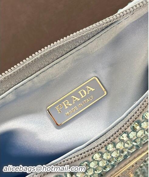 Super Quality Prada Re-Edition 2000 Crystal Mini Hobo Bag 1NE515 Light Blue 2024