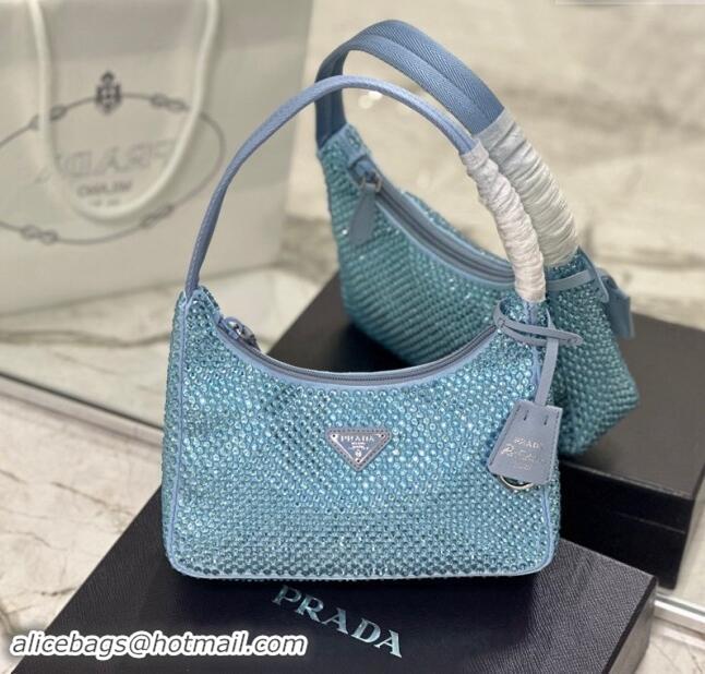 Super Quality Prada Re-Edition 2000 Crystal Mini Hobo Bag 1NE515 Light Blue 2024