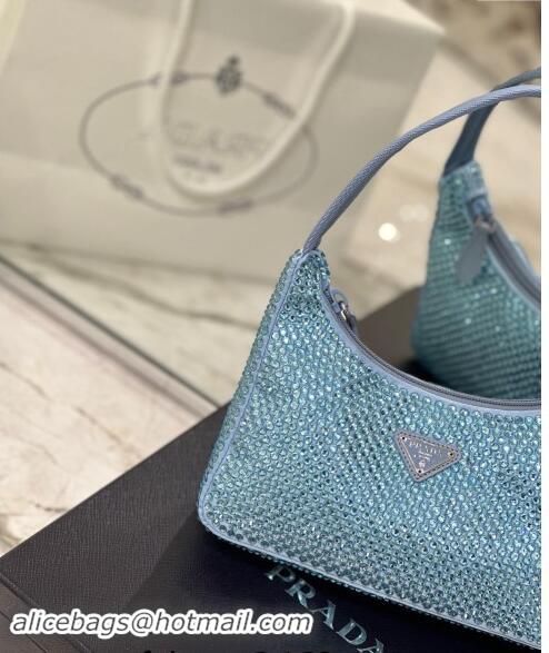 Super Quality Prada Re-Edition 2000 Crystal Mini Hobo Bag 1NE515 Light Blue 2024