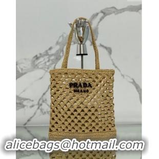 Best Quality Prada Woven fabric crochet tote bag 1BG493 Dark Beige 2024