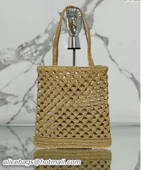 Best Quality Prada Woven fabric crochet tote bag 1BG493 Dark Beige 2024