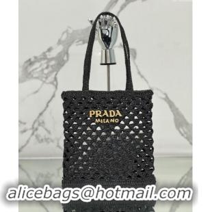 Fashion Show Collections Prada Woven fabric crochet tote bag 1BG493 Black 2024