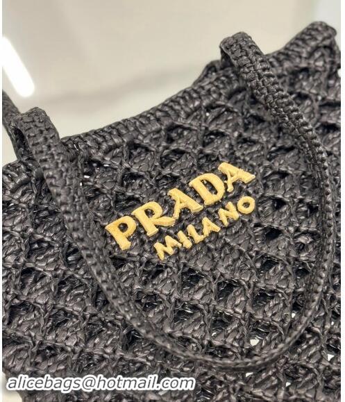 Fashion Show Collections Prada Woven fabric crochet tote bag 1BG493 Black 2024