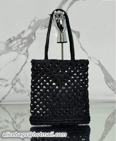 Fashion Show Collections Prada Woven fabric crochet tote bag 1BG493 Black 2024