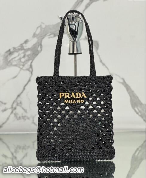 Fashion Show Collections Prada Woven fabric crochet tote bag 1BG493 Black 2024