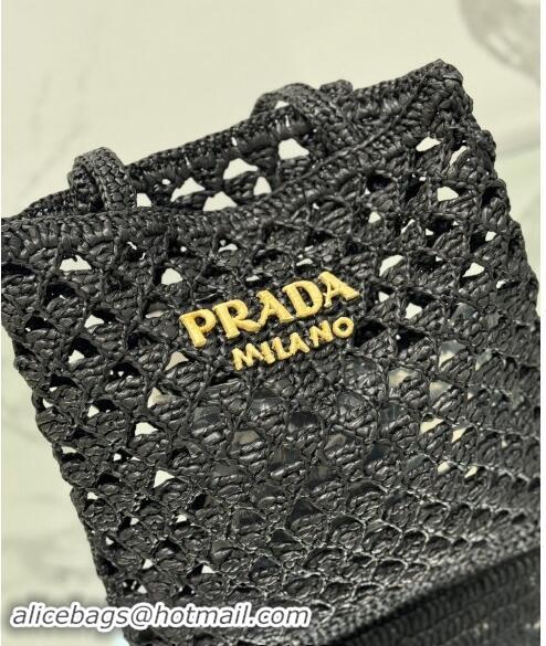 Fashion Show Collections Prada Woven fabric crochet tote bag 1BG493 Black 2024