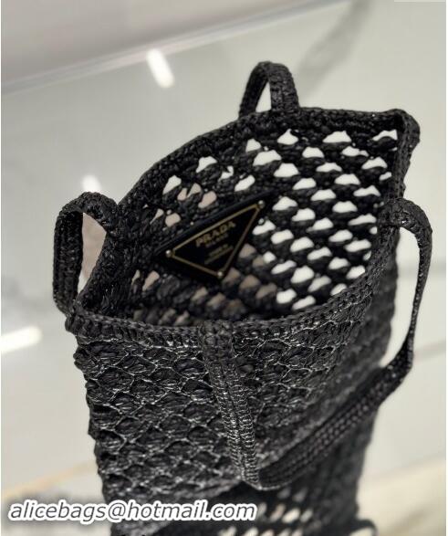 Fashion Show Collections Prada Woven fabric crochet tote bag 1BG493 Black 2024