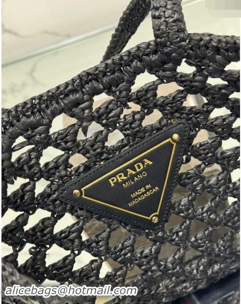 Fashion Show Collections Prada Woven fabric crochet tote bag 1BG493 Black 2024