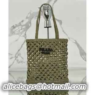 Trendy Design Prada Woven fabric crochet tote bag 1BG493 Olive Green 2024