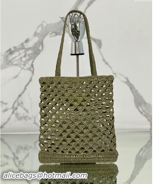 Trendy Design Prada Woven fabric crochet tote bag 1BG493 Olive Green 2024