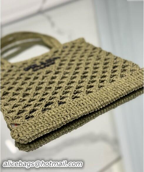 Trendy Design Prada Woven fabric crochet tote bag 1BG493 Olive Green 2024