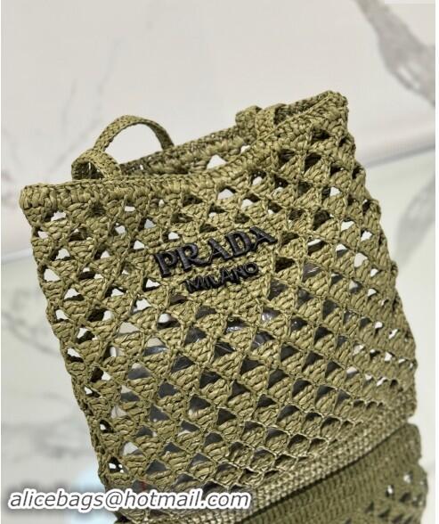 Trendy Design Prada Woven fabric crochet tote bag 1BG493 Olive Green 2024