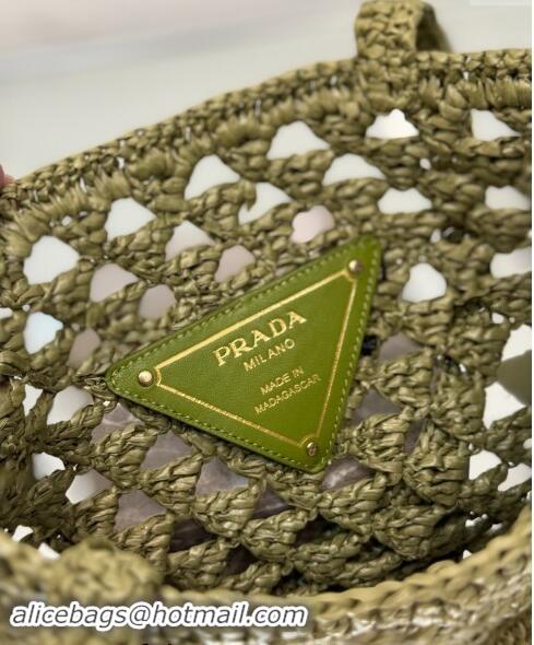 Trendy Design Prada Woven fabric crochet tote bag 1BG493 Olive Green 2024