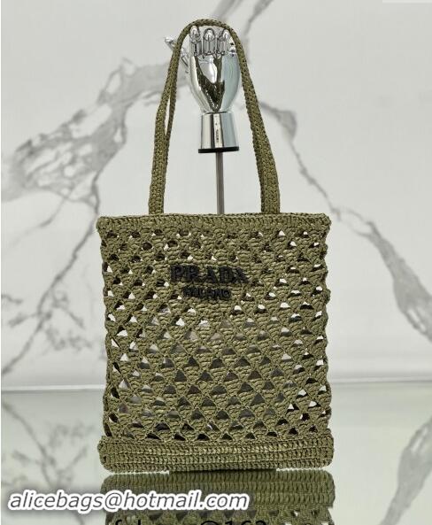 Trendy Design Prada Woven fabric crochet tote bag 1BG493 Olive Green 2024