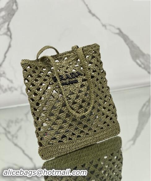 Trendy Design Prada Woven fabric crochet tote bag 1BG493 Olive Green 2024