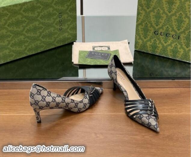 Sophisticated Gucci GG Supreme Canvas Pumps 6.5cm with Multi Buckle Grey 906090