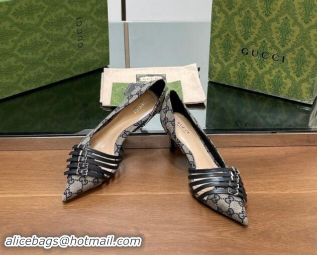 Sophisticated Gucci GG Supreme Canvas Pumps 6.5cm with Multi Buckle Grey 906090