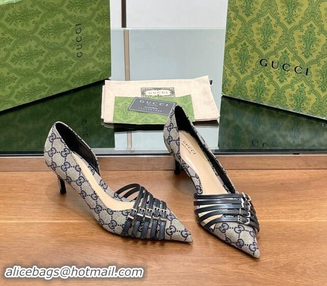 Sophisticated Gucci GG Supreme Canvas Pumps 6.5cm with Multi Buckle Grey 906090