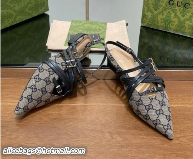 Low Price Gucci Strappy Buckle GG Canvas Slingback Ballet Flat Grey 906092