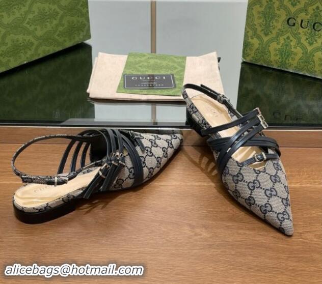 Low Price Gucci Strappy Buckle GG Canvas Slingback Ballet Flat Grey 906092