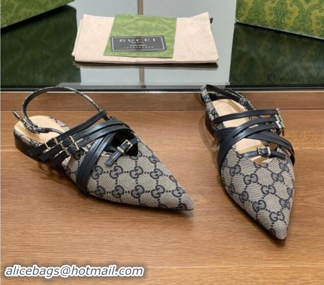 Low Price Gucci Strappy Buckle GG Canvas Slingback Ballet Flat Grey 906092