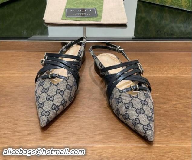 Low Price Gucci Strappy Buckle GG Canvas Slingback Ballet Flat Grey 906092