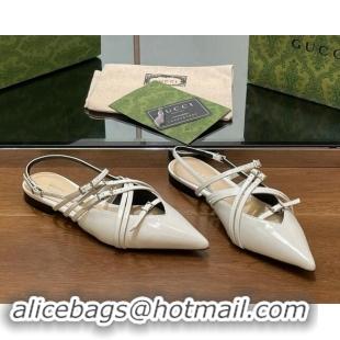 Charming Gucci Strappy Buckle Patent Leather Slingback Ballet Flat White 906094