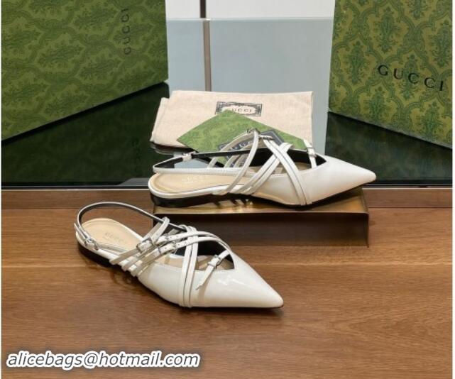 Charming Gucci Strappy Buckle Patent Leather Slingback Ballet Flat White 906094